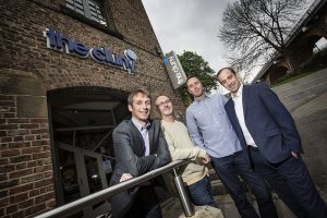 In tune – Ward Hadaway lawyers Alex Wright (left) and Matt Cormack (right) with new owners of The Cluny Julian Ive (second from left) and Steve Parkin.