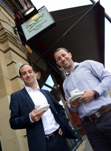 Opening up – (from left) Matt Cormack of Ward Hadaway with Andreas Spahiu at the reopened Don Vito's in Newcastle.