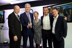 Awards time - Colin Hewitt of Ward Hadaway (left) and Jacqueline de Rojas, EVP Northern Europe at Sage plc (third left) present the fastest growing small company award to Crosbys (from second left) directors Roger Crosby and Ben Crosby with managing director John Hodgson.
