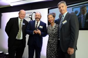 Lighting the way - sales director Rob Robinson (second left) and financial director Chris Bland (right) of Exterior Lighting Solutions accept the award for fastest growing medium-sized business from Colin Hewitt of Ward Hadaway and Jacqueline de Rojas of Sage plc.
