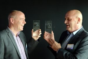 Winning smiles – (from left) Mark Ellis and Alan Lloyd of Heerema Hartlepool celebrate the company being named fastest growing overall business and fastest growing large business in the Ward Hadaway North East Fastest 50 Awards for 2016.