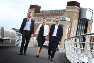  Network backing – Richard Urron of RSM (left) with Steven Roper of Ward Hadaway (right) and Adele Kalow of Gateshead Business Network.