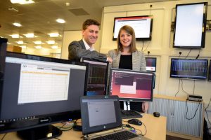 Moving in – (from left) Giles Kerrush of Nomad Digital with Tessa Petrides at Nomad's new offices in Newcastle.