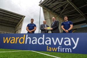 Left to right: Newcastle Falcons' Alex Rogers joins Ward Hadaway's Colin Hewitt and Falcons' Mick Hogan and Ben Harris