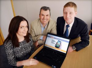 Investment boost – Kevin Jager of Takeaways Online (centre) with (left) Imogen Holland of Ward Hadaway and (right) Nikita Bazko of Rivers Capital Partners.