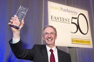 Prime mover – Terry Dunn, Chief Executive of ESP Systex Group, celebrates winning the fastest growing large business and fastest growing overall business at the Yorkshire Fastest 50 Awards 2016.