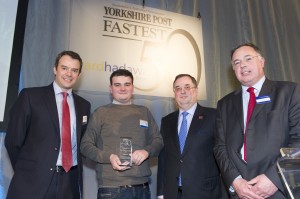 Fast movers - fastest growing medium-sized business winner Auto Silicone Hoses is presented with its award (from left) Bernard Ginns of The Yorkshire Post, Rob Matheson of Auto Silicone Hoses, Roger Marsh of Leeds City Regional Local Enterprise Partnership and Ward Hadaway Managing Partner Jamie Martin.
