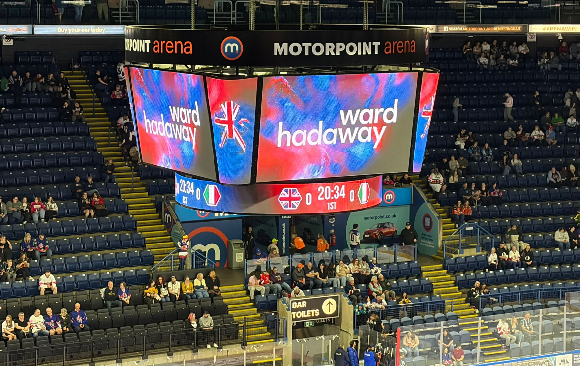 Ward Hadaway logo advertised at Ice Hockey match