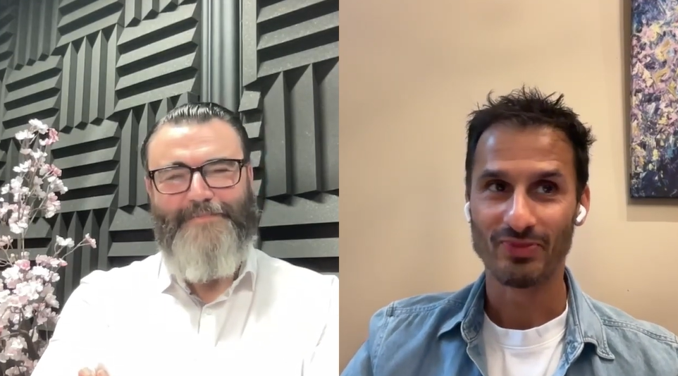 Al McDonald and Raman Sehgal appear on screen together during a remote podcast recording.